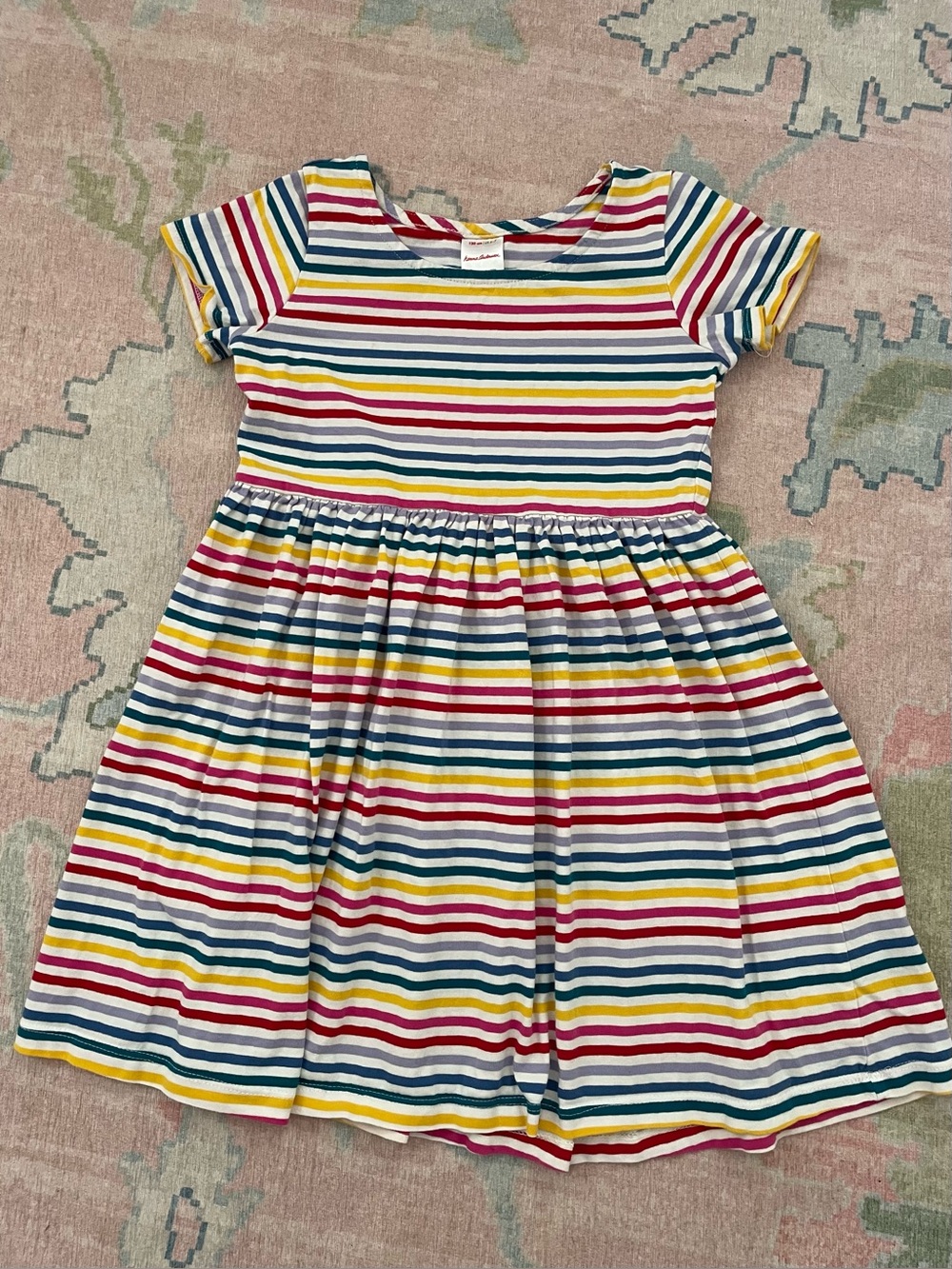 Hanna Andersson Girls Striped Cotton Short Sleeve Dress (size 6-7)